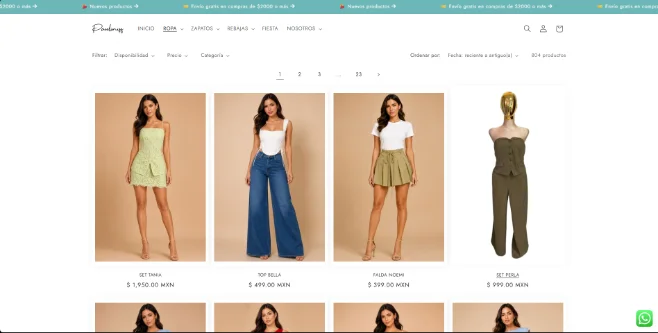 Catálogo de la tienda Pauliniss: rejilla de productos de ropa con precios en pesos.